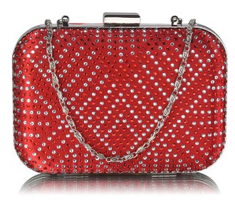 LSE00281 - Red Hard Case Diamante Clutch Bag