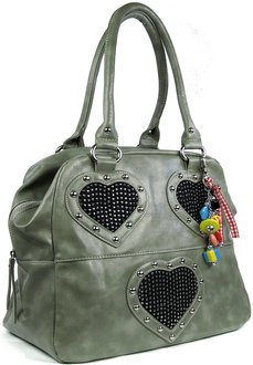 LS8301 - Grey Diamante Heart Tote Handbag