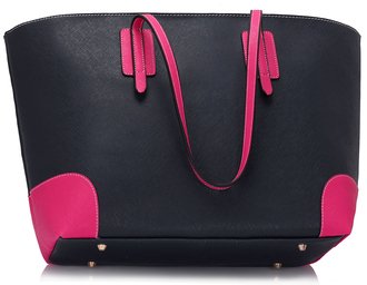 navy and pink handbag