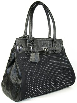 LS8201 - Black Padlock Diamante Tote Handbag