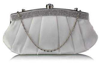 LSE00288 - Ivory Diamante Evening Clutch Bag