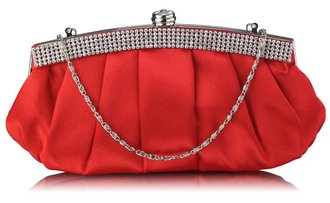 LSE00288 - Red Diamante Evening Clutch Bag