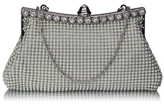 LSE00139- Ivory Sparkly Crystal Satin Clutch purse