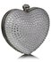 LSE0060 - Silver Diamante Hardcase Heart Clutch Bag