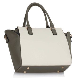 grey and white purse