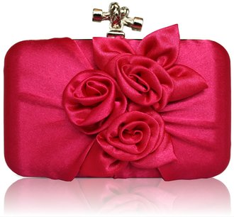 LSE0042 - Pink Satin Flower Clutch Bag