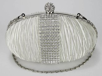 LSE0044 - Ivory Ruched Satin Clutch With Crystal Trim