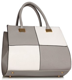 grey and white purse