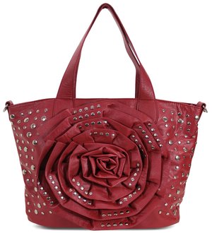 LS1156 - Red Flower Tote With Studs Detailing
