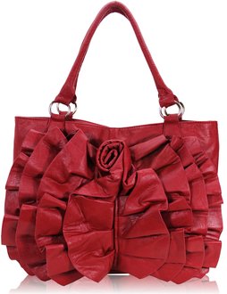 LS1028 -  Red Ruffle Tote Shlouder Bag