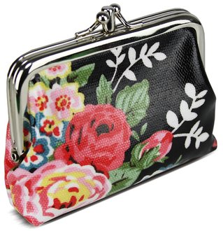 LSP1023 - Black Floral Kiss Lock Coin Purse