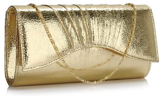 LSE00305 - Gold Metallic Clutch Bag