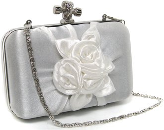 LSE0042 - White Satin Flower Clutch Bag